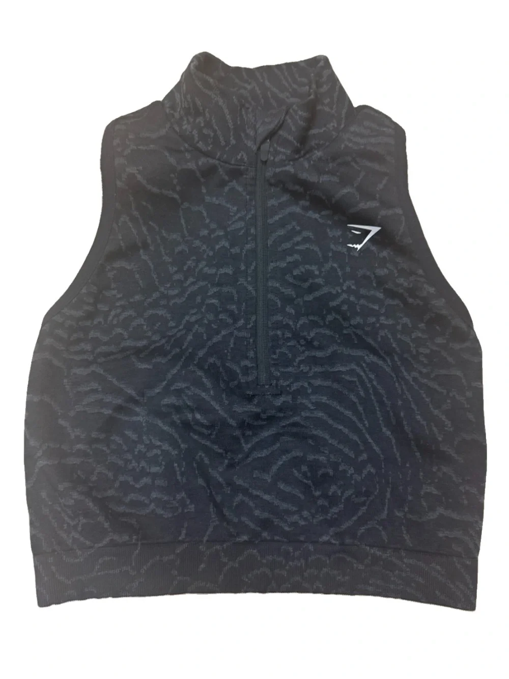 Gymshark Adapt Animal Seamless Crop Zip Sports Bra Tank Black Grey Size Small